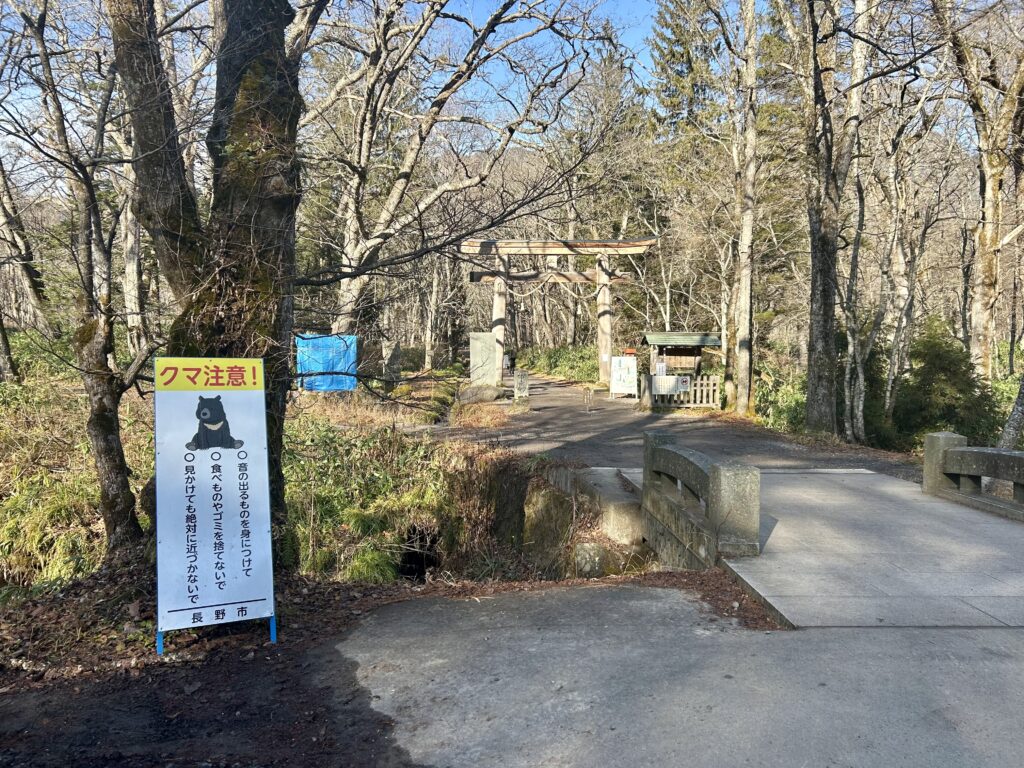 奥社参道のクマ注意看板